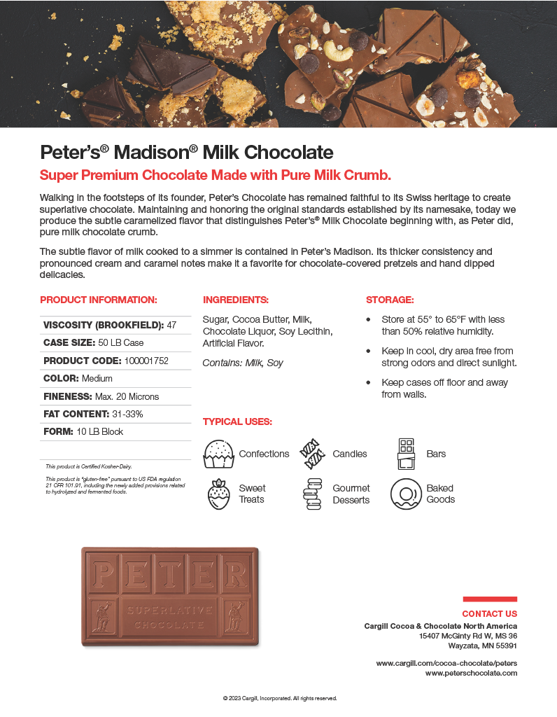 Peter's Madison Milk Chocolate Block 47 (160 Viscosity) 50 lb CTN