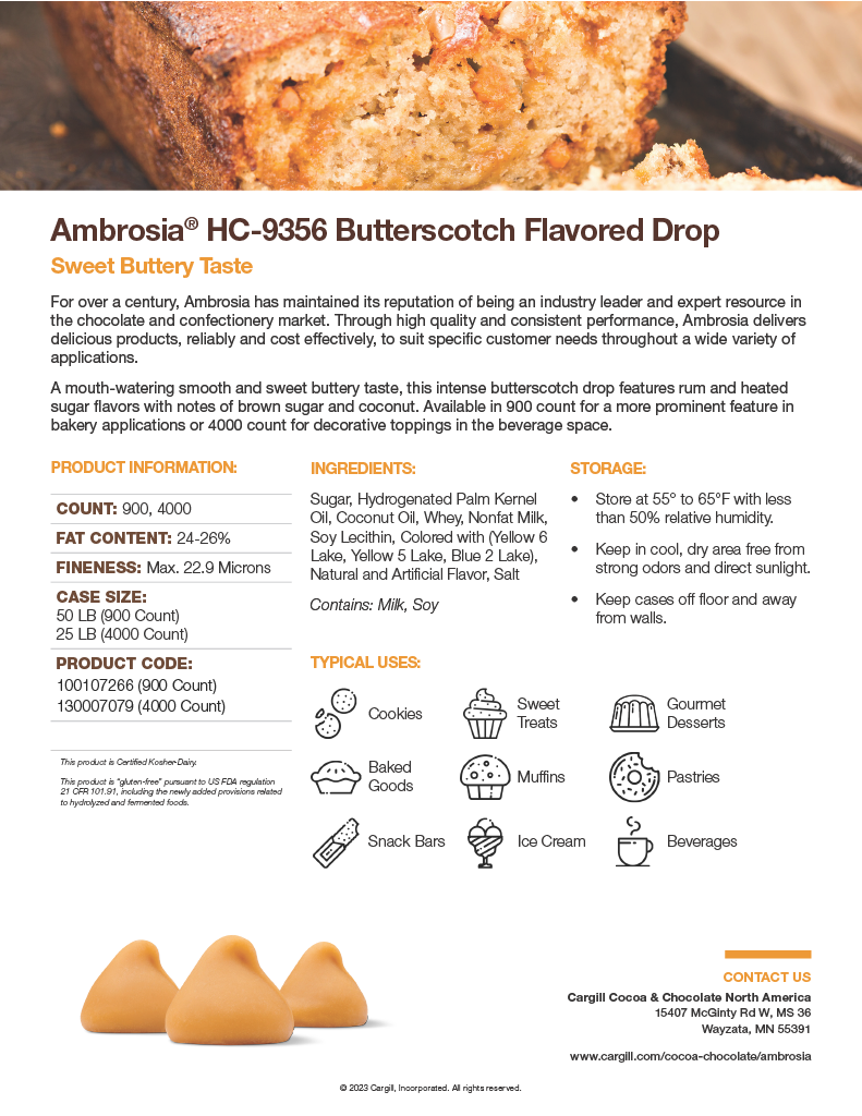 Ambrosia 130007081 Butterscotch Drop 4000ct 25lb