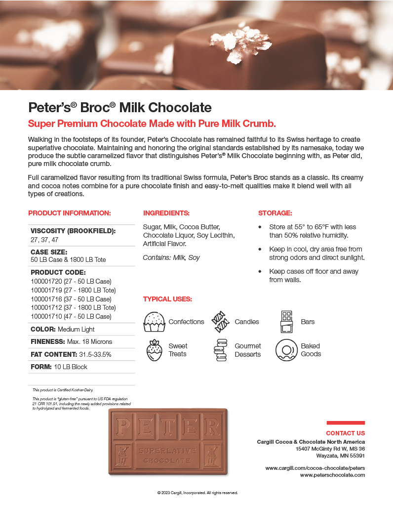 Peter's Broc Milk Chocolate 37 (125 Viscosity) 50 lb CTN