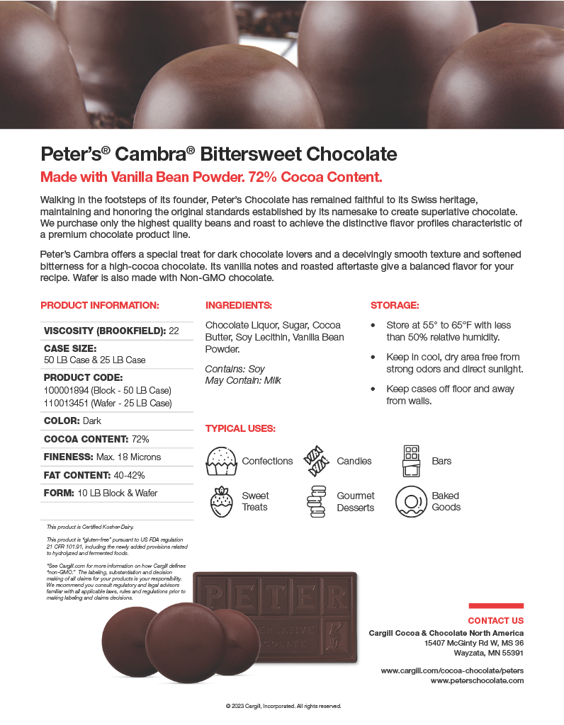 Peter's Cambra Bittersweet Chocolate Block 22 (75 Viscosity) 50 lb CTN