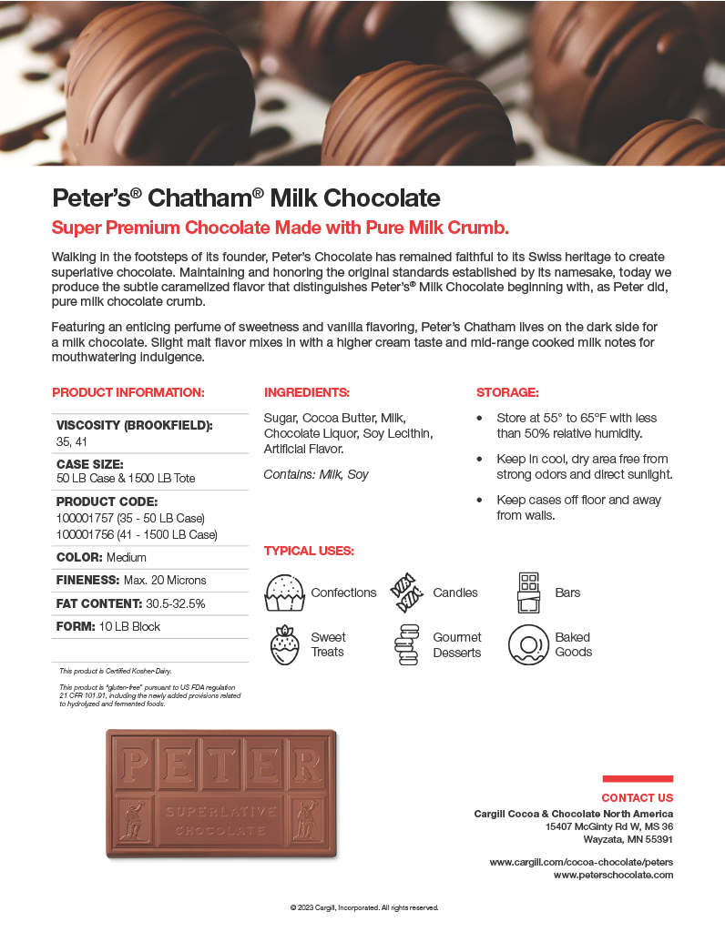 Peter's Chatham Milk Chocolate Block 41 (140 Viscosity) 50 lb CTN