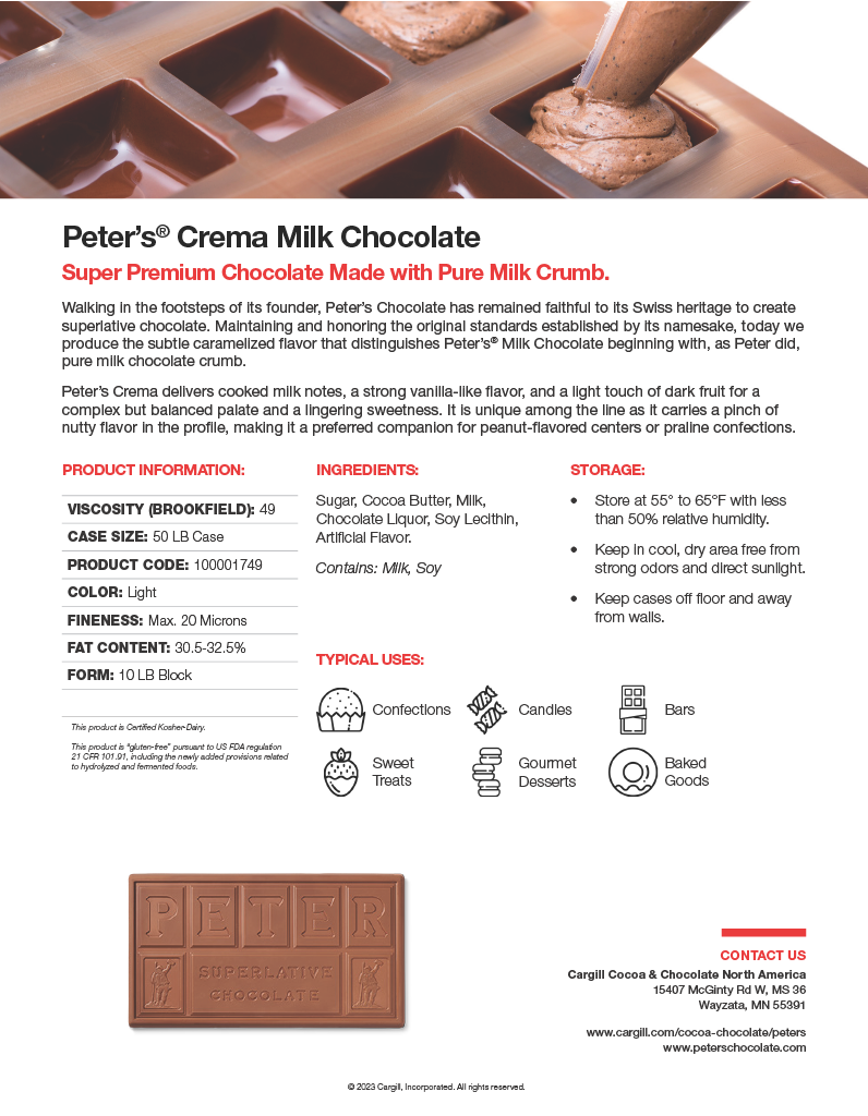 Peter's Crema Milk Chocolate Block 49 (165 Viscosity) 50 lb CTN