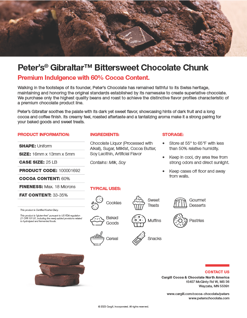 Peters Gibraltar Bittersweet Chocolate 150 Viscosity Chunks 25lb