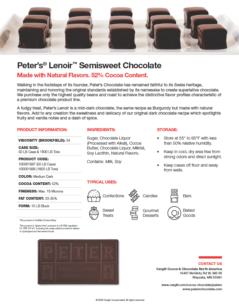 Peter's Lenoir Semisweet Chocolate Block 34 (115 Viscosity) 50 lb CTN