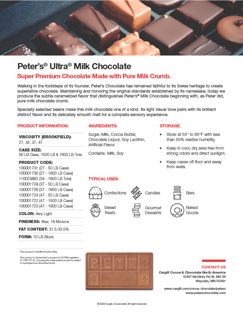 Peter's Ultra Milk Chocolate Block 37 (125 Viscosity) 50 lb CTN